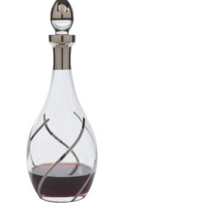 Glazze Crystal VNG-150-PL Handcrafted Wine Decanter and Stopper, Cut and Interwoven Hand-Painted 24K Platinum Detailing, 13" Tall, 42 oz Capacity