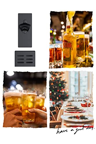 Magnetic Bottle Opener with Cap Catcher Container Bin, Removable Wall-Mounted Beer Bottle Opener, Portable Kitchen Fridge Magnet - Great for Mini Bar, Garage Refrigerator, Metal Surfaces (Black)