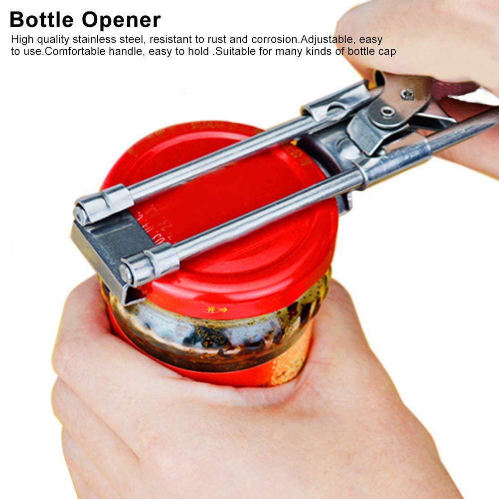 Bottle Opener, Manual Adjustable Stainless Steel Can Opener Bottle Jar Lid Gripper Kitchen Tool