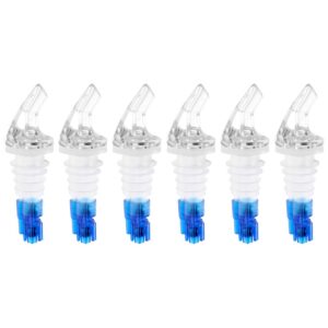 (pack of 6) measured liquor pourers, 0.875.oz, no collar clear spout bottle pourer with blue tail