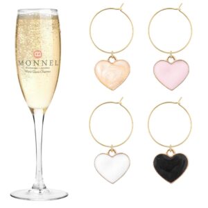 monnel p545 assorted little love hearts wine charms glass markers tags for party decorations with velvet bag- set of 4