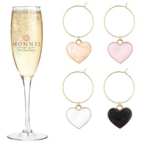 MONNEL P545 Assorted Little Love Hearts Wine Charms Glass Markers Tags for Party Decorations with Velvet Bag- Set of 4