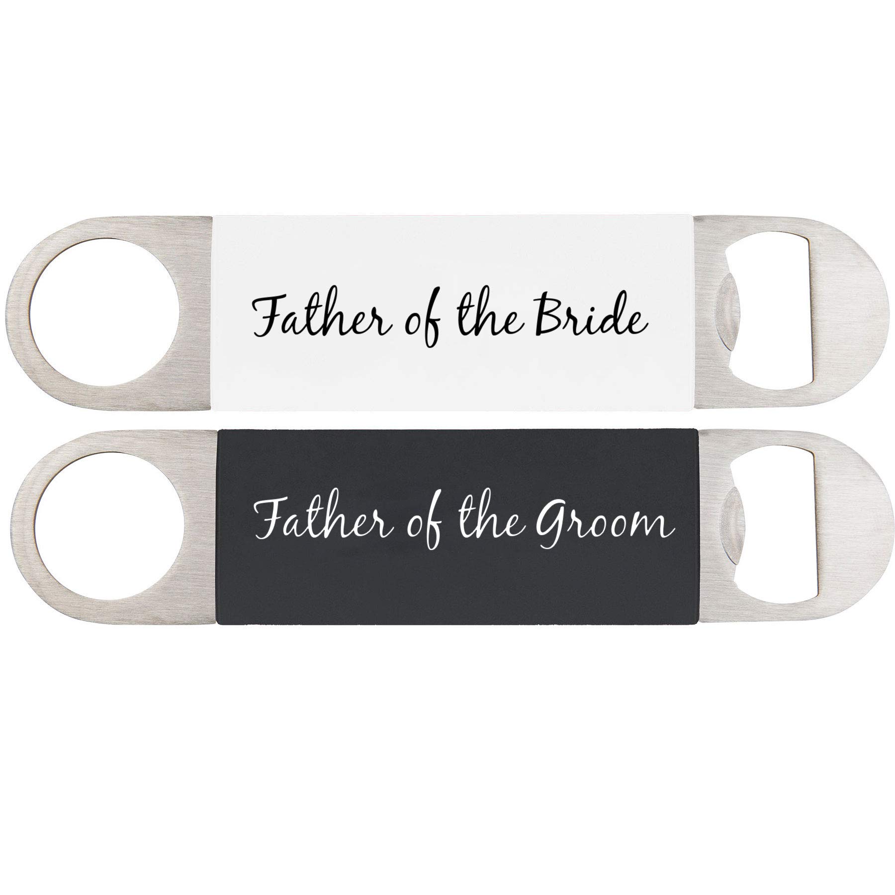 Father of the Bride/Groom - Heavy Duty Stainless Steel Flat Beer Wedding Gift Silicone Bottle Opener Set