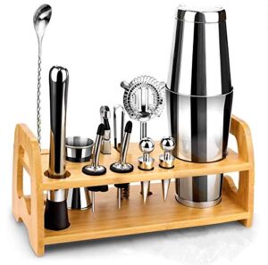 bartender kit with stand | bartending set cocktail shaker set for drink mixing -stainless steel bar tools: martini shaker, jigger, strainer
