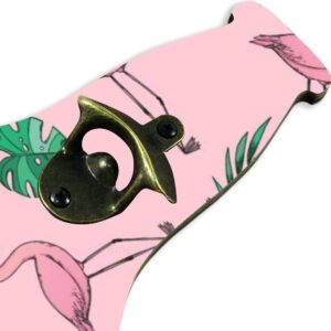 Wall Mounted Bottle Opener for Opening Beer, Flamingos Tropical Green Leaves Unique Beer Shaped Wooden Bottle Opener for Beer Lovers