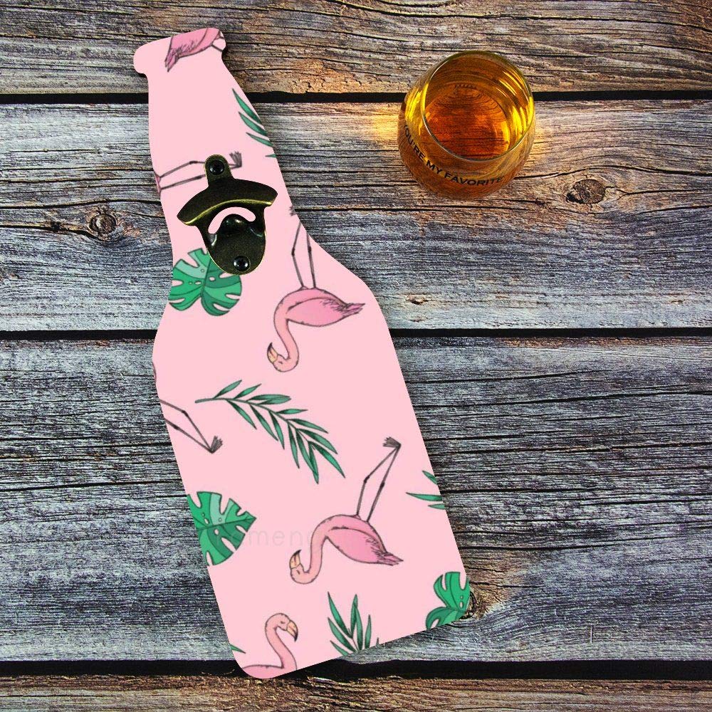 Wall Mounted Bottle Opener for Opening Beer, Flamingos Tropical Green Leaves Unique Beer Shaped Wooden Bottle Opener for Beer Lovers