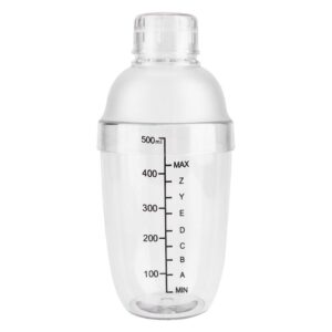 plastic cocktail shaker, drink mixer hand shaker cup with scales, anti-leaka transparent pc milk tea cocktail drink shaker bar tool (500ml)