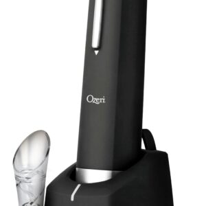 Ozeri Prestige Electric Wine Bottle Opener with Aerating Pourer, Foil Cutter and Elegant Recharging Stand