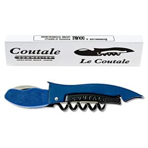 le coutale waiters corkscrew by coutale sommelier - blue - two-step lever action for smooth cork pull - wine bottle opener for bartenders and gifts - sharp micro-serrated knife