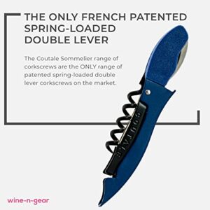 Le Coutale Waiters Corkscrew by Coutale Sommelier - Blue - Two-Step Lever Action for Smooth Cork Pull - Wine Bottle Opener for Bartenders and Gifts - Sharp Micro-Serrated Knife