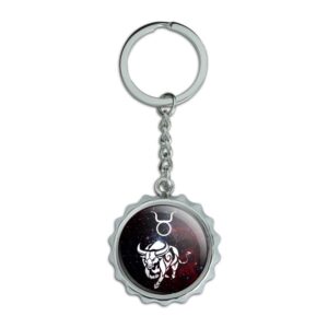 taurus bull zodiac sign horoscope in space keychain chrome plated metal pop cap bottle opener