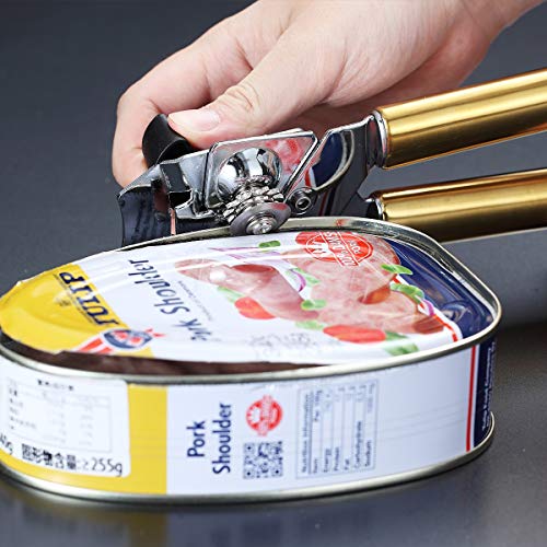 Berglander Can Opener, Stainless Steel Gold Handle Can Opener, Titainium Golden Plating Handle Can Opener Hand Held, Smooth Edge Manual Can Opener, Heavy Duty (Gold)