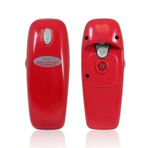hystrada electric can opener - no sharp edge handheld can opener - battery operated can opener - easy one-touch operation can opener - automatic, food safe, hands free, smooth edge (red)