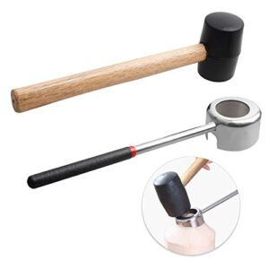 YiePhiot Coconut Opener Tools with Hammer, Super Safe & Easy to Open Young Coconuts Tool, Food Grade Stainless Steel Coconut Opener Set, Rubber Mallet with Handle