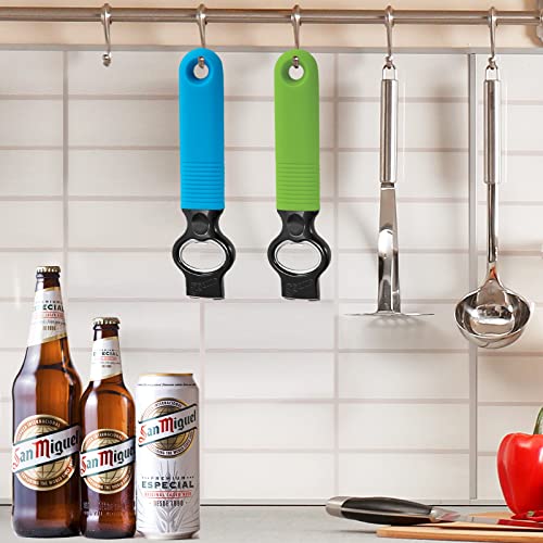 DUNLAGUE Soda Can Opener and Beer Bottle Opener Bartender with 4.2" Long Silicone Handle, Pop Top Can Tab Opener for Long Nails, Bottle Opener for Arthritic Hand and Seniors 1* Blue 1* Green