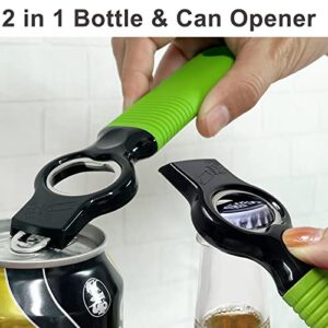 DUNLAGUE Soda Can Opener and Beer Bottle Opener Bartender with 4.2" Long Silicone Handle, Pop Top Can Tab Opener for Long Nails, Bottle Opener for Arthritic Hand and Seniors 1* Blue 1* Green