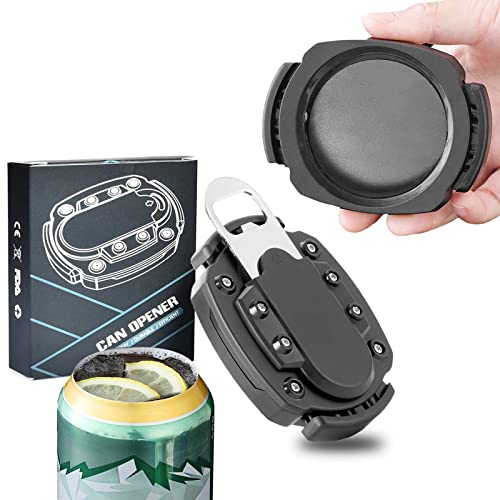 Can Opener Manual Beer Hand Held Safety Easy Camping Side Cut Can Openers Cover Smooth Edge, with Bottle Opener Black