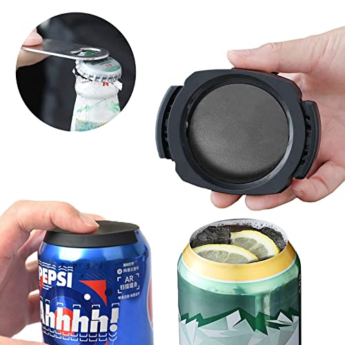 Can Opener Manual Beer Hand Held Safety Easy Camping Side Cut Can Openers Cover Smooth Edge, with Bottle Opener Black