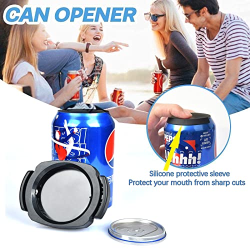 Can Opener Manual Beer Hand Held Safety Easy Camping Side Cut Can Openers Cover Smooth Edge, with Bottle Opener Black