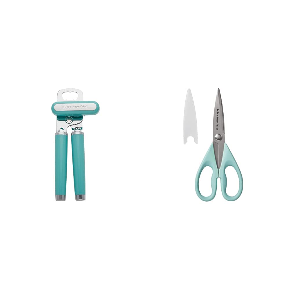 KitchenAid Classic Multifunction Can Opener/Bottle Opener, 8.34-Inch, Aqua Sky & All Purpose Shears with Protective Sheath, 8.72-Inch, Aqua Sky