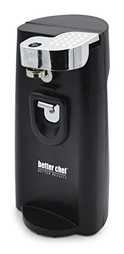 Better Chef Electric Tall Can Opener | 3-in-1 | Built in Knife Sharpener & Bottle Opener | Cord Storage | Auto-Stop (Black)