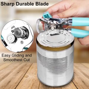 MAIYIONE - Safe Cut Can Opener Manual handheld, No-Trouble-Lid-Lift Can Opener with Magnet, Built in Bottle Opener, Stainless Steel Sharp Blade, Heavy Duty and Easy to Use Large Turn Knob, Aqua Sky