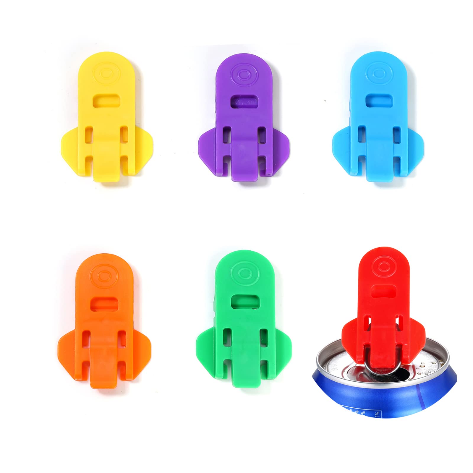 Manual Easy Can Opener, 6 Pack Colorful Soda Beer Can Opener & Beverage Can Cover Protector, Premium Plastic Shields Can Openers for Pop, Coke, Beer, Soda, Drink Aluminum Beverage