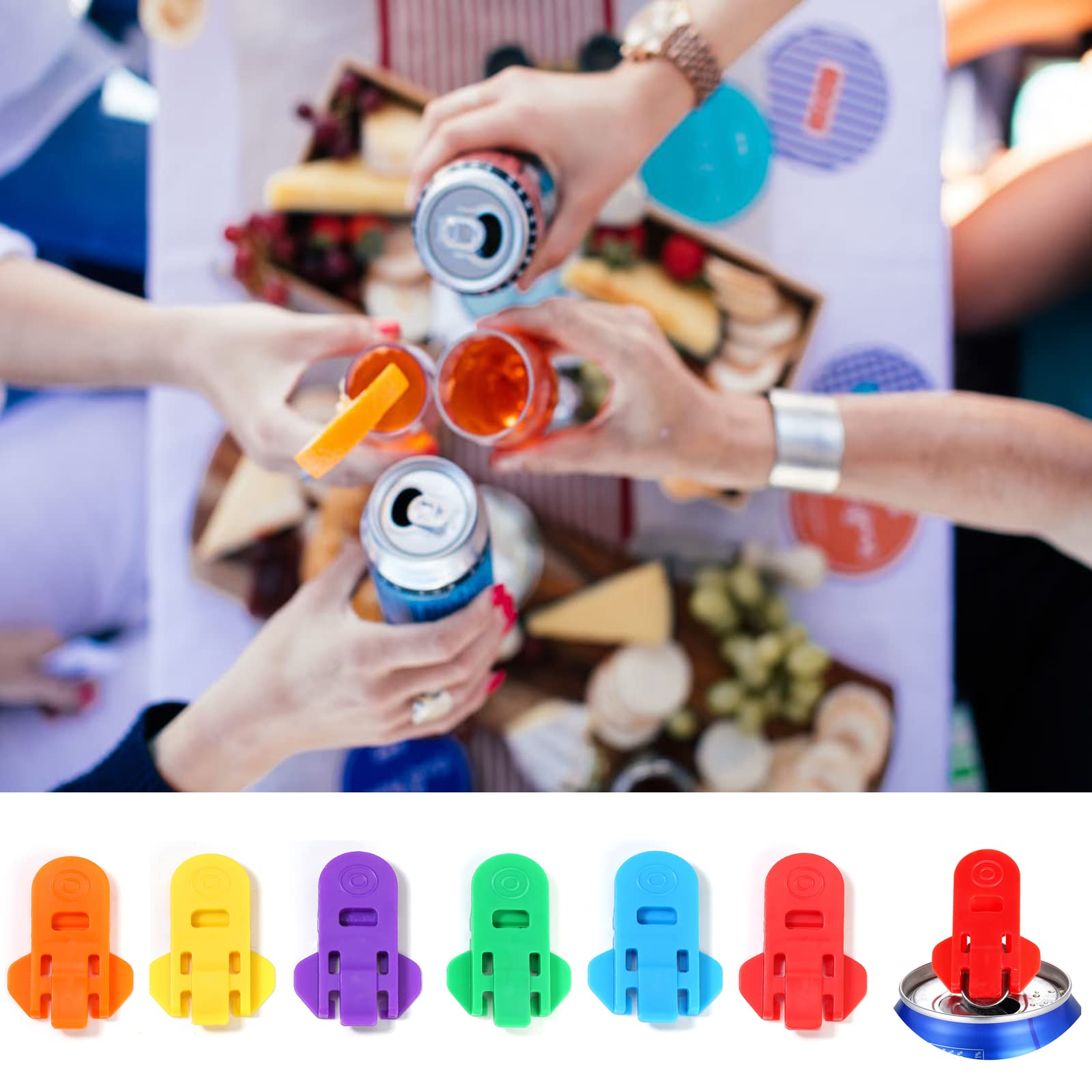 Manual Easy Can Opener, 6 Pack Colorful Soda Beer Can Opener & Beverage Can Cover Protector, Premium Plastic Shields Can Openers for Pop, Coke, Beer, Soda, Drink Aluminum Beverage