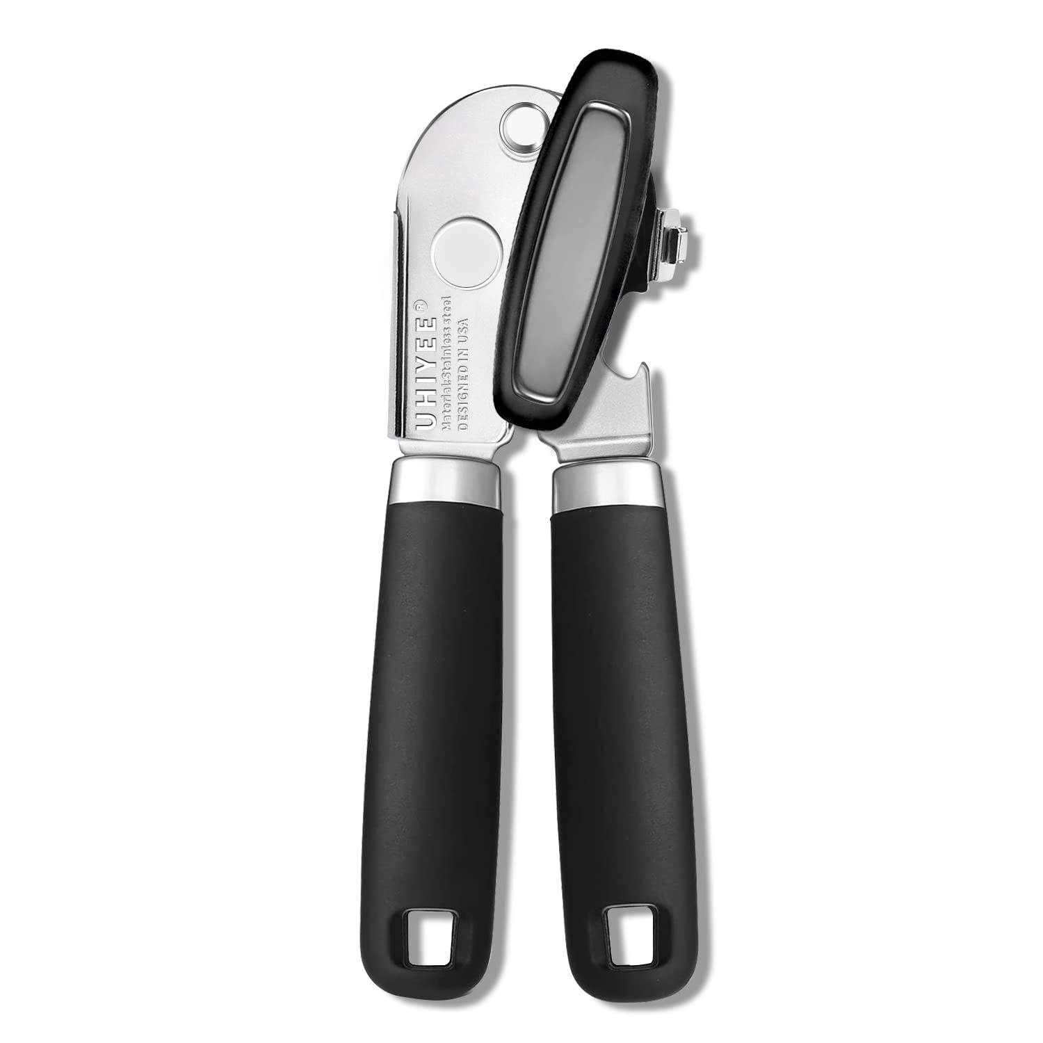 Manual Can Opener, UHIYEE Stylish Hand Held Can Opener Manual with with Sharp Cutting Blade Oversized Knob, Can Openes Manual for Seniors with Arthritis, Black