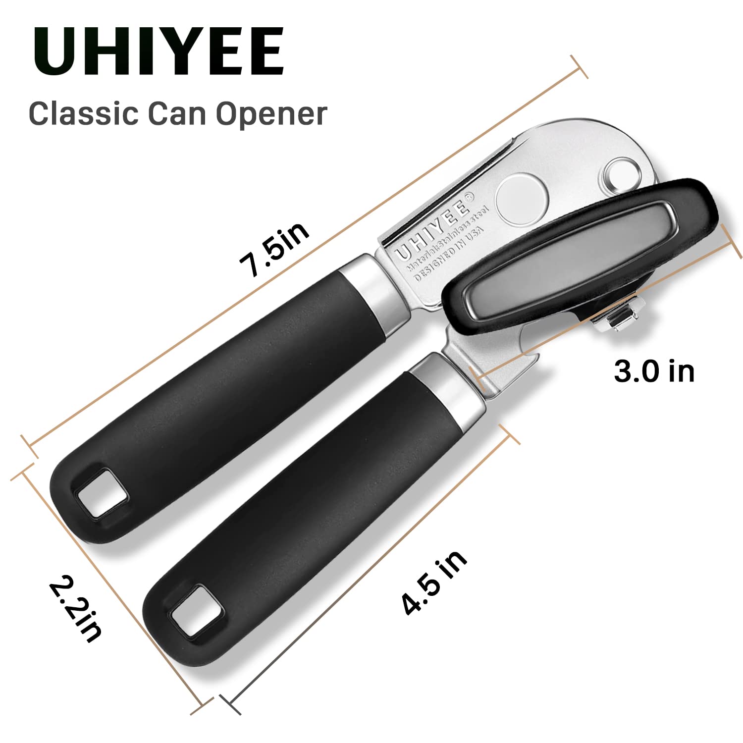 Manual Can Opener, UHIYEE Stylish Hand Held Can Opener Manual with with Sharp Cutting Blade Oversized Knob, Can Openes Manual for Seniors with Arthritis, Black