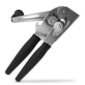 sleekitch commercial can opener manual heavy duty, hand crank can opener, large handheld can opener easy for big cans, swing grip design, manual can opener with comfortable easy crank handle, black