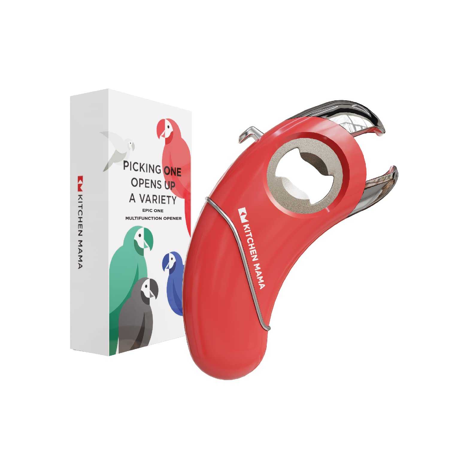 Kitchen Mama Epic One Multifunction Opener: A Pick Ergonomic Opener- Magnetic Bottle Opener, Beer & Soda Can Opener, Pull Tab & Jar Opener for Weak Hands and Arthritis (Red)