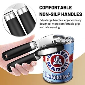 Can Opener Manual, Tymoosty Can Opener Strong Heavy Duty, Smooth Edge Cut, Oversized Knob, Soft Grip Handle, Built-in Bottle Opener, Black