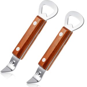 bottle punch can opener stainless steel beer bottle opener punch bottle opener with wood handle for manual bottles cans (2, wood color)
