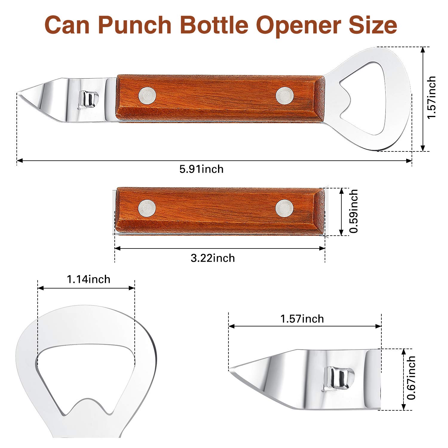 Bottle Punch Can Opener Stainless Steel Beer Bottle Opener Punch Bottle Opener with Wood Handle for Manual Bottles Cans (2, Wood Color)