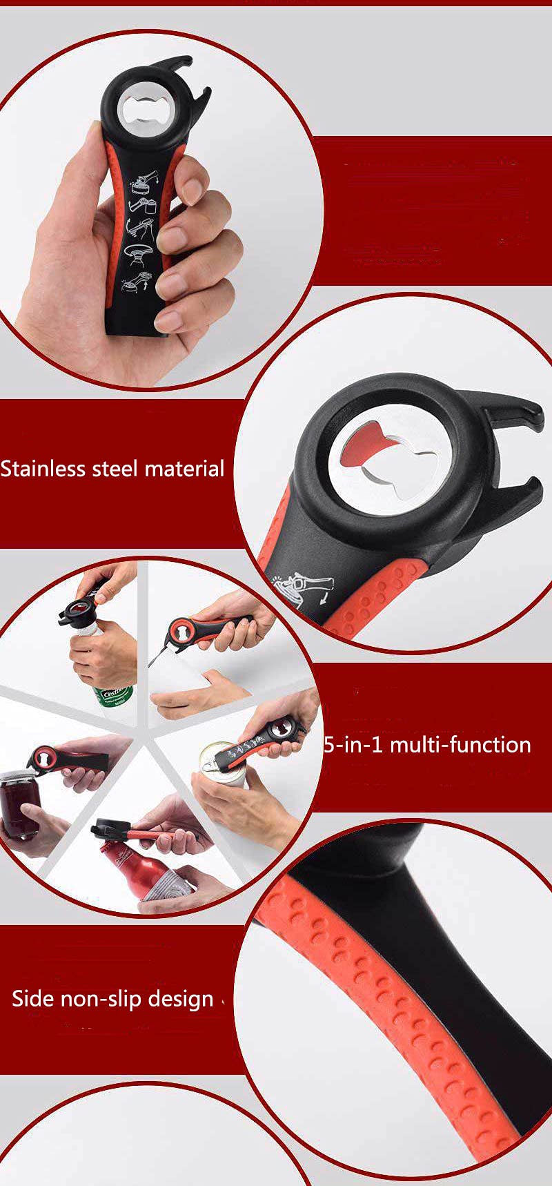 Bottle opener, can opener 5 in 1 Ideal For Seniors, People Suffering From Arthritis