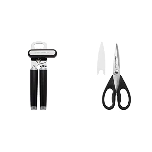 KitchenAid Classic Multifunction Can Opener/Bottle Opener, 8.34-Inch, Black & All Purpose Shears with Protective Sheath, One Size, Black