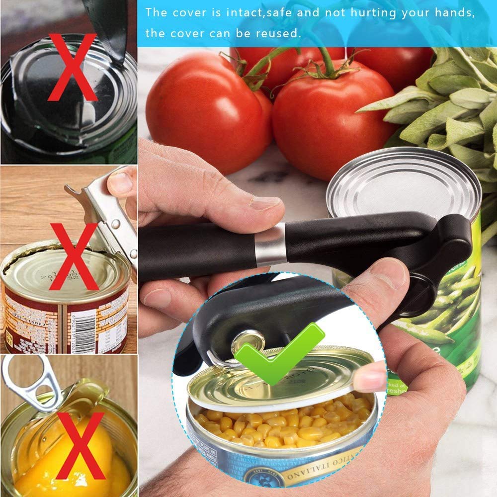 Safe Cut Can Opener, Smooth Edge Can Opener Ergonomic Handle, Manual Can Opener, Food Grade Stainless Steel Cutting Can Opener for Kitchen & Restaurant Seniors And Arthritis