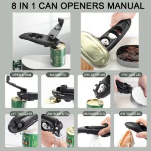 8 in 1 Can Opener Manual with Magnet, Handheld Can Opener with Long handle rotating rod, very Effort-Saving, Can easily open various cans, Suitable for outdoor camping and a gift for the elderly.