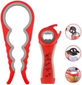 jar opener,manual can opener,bottle opener can openers for seniors with arthritis,weak hands, 5-in-1 multi kitchen tools set for children, women and seniors (red)