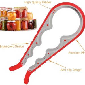 Jar Opener,Manual Can Opener,Bottle Opener Can Openers for Seniors with Arthritis,Weak Hands, 5-in-1 Multi Kitchen Tools Set for Children, Women and Seniors (Red)