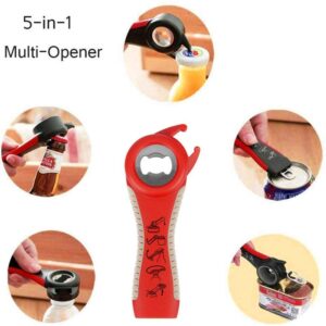Jar Opener,Manual Can Opener,Bottle Opener Can Openers for Seniors with Arthritis,Weak Hands, 5-in-1 Multi Kitchen Tools Set for Children, Women and Seniors (Red)