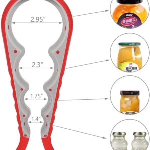 Jar Opener,Manual Can Opener,Bottle Opener Can Openers for Seniors with Arthritis,Weak Hands, 5-in-1 Multi Kitchen Tools Set for Children, Women and Seniors (Red)