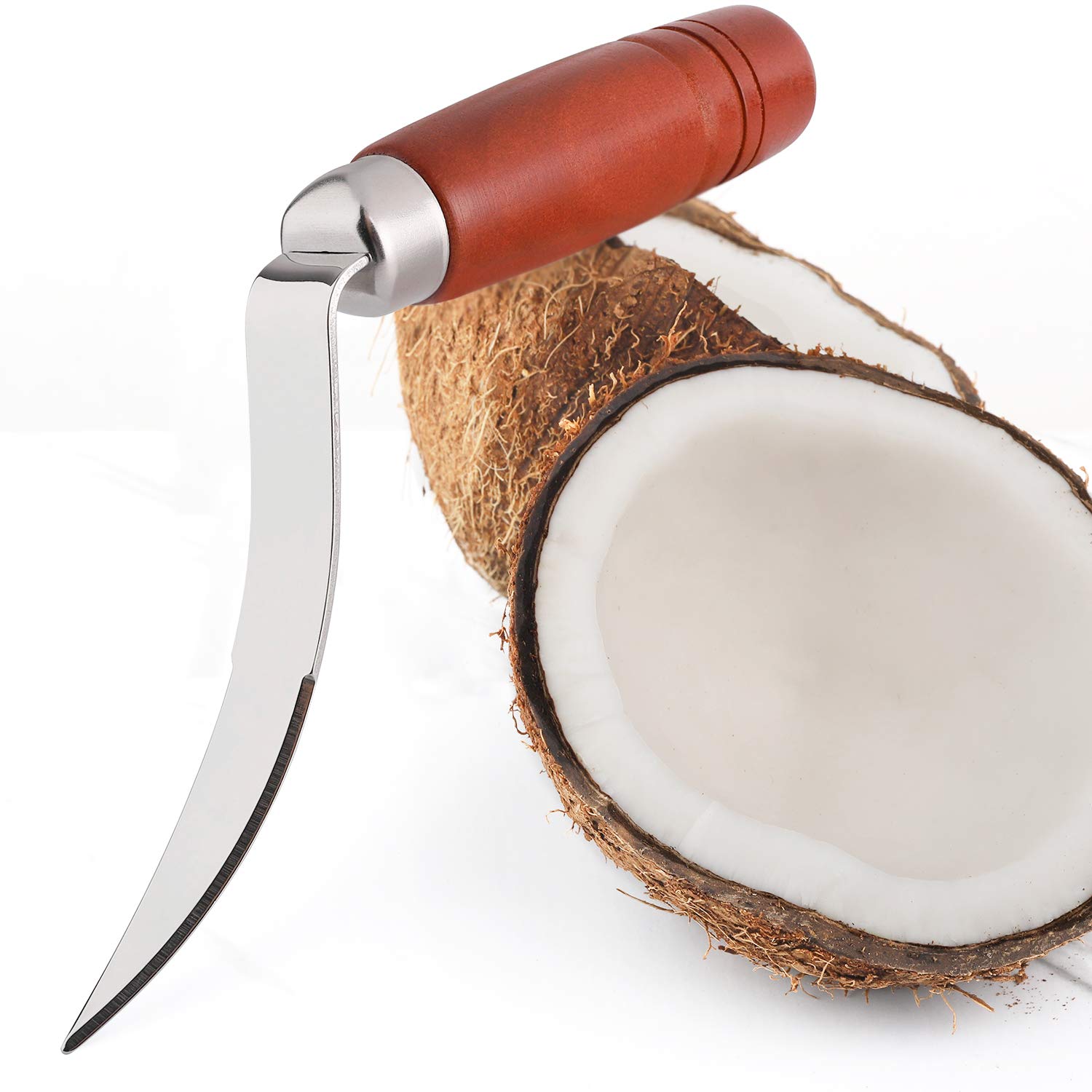 CHWAIKA Coconut Tool Coconut Meat Remover Durable Wooden Handle Stainless Steel Coconut Opener Scraper Knife Kitchen Accessories