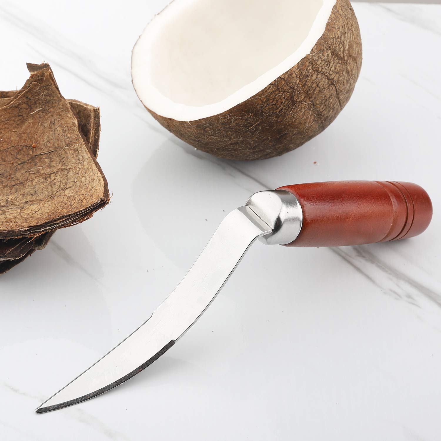 CHWAIKA Coconut Tool Coconut Meat Remover Durable Wooden Handle Stainless Steel Coconut Opener Scraper Knife Kitchen Accessories