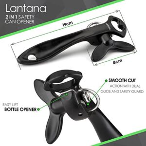 Lantana 2 in 1 Safety Manual Can Opener (Smooth Edge) & Bottle Opener - Black/Stainless Steel