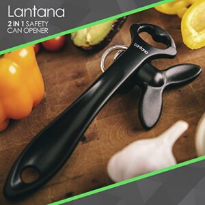 Lantana 2 in 1 Safety Manual Can Opener (Smooth Edge) & Bottle Opener - Black/Stainless Steel