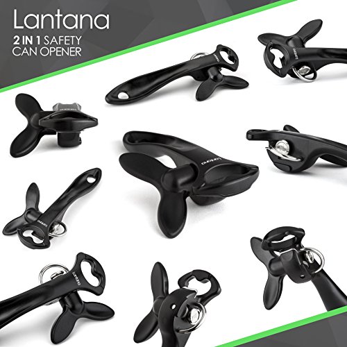 Lantana 2 in 1 Safety Manual Can Opener (Smooth Edge) & Bottle Opener - Black/Stainless Steel