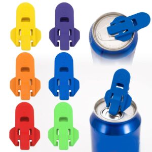 manual easy can opener, 6 pcs color soda beer can opener beverage can protector, premium plastic shields tab openers for pop, cover beer or soda cans at picnic, bbq, protect cold drinks from bees