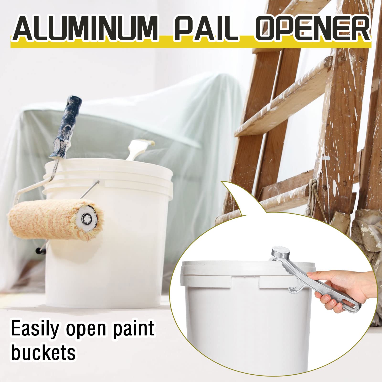 1 Pcs Aluminum Bucket Lid Opener and 3 Pcs Plastic 5 Gallon Pail Opener Manual Metal Industrial Can Opener Bucket Lid Removal Tool Aluminum Can Top Remover Silver Buckets Lid Wrench for Home